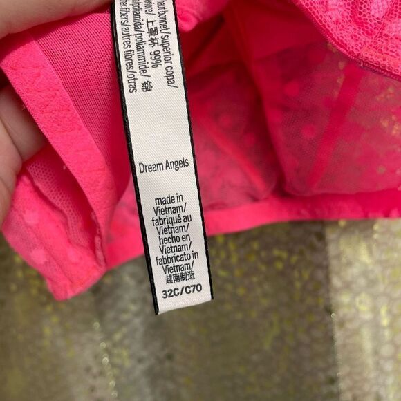 Victorias Secret Dream Angels Bright Pink Lace Polka Dot Corset Bralette 32C - Picture 5 of 5